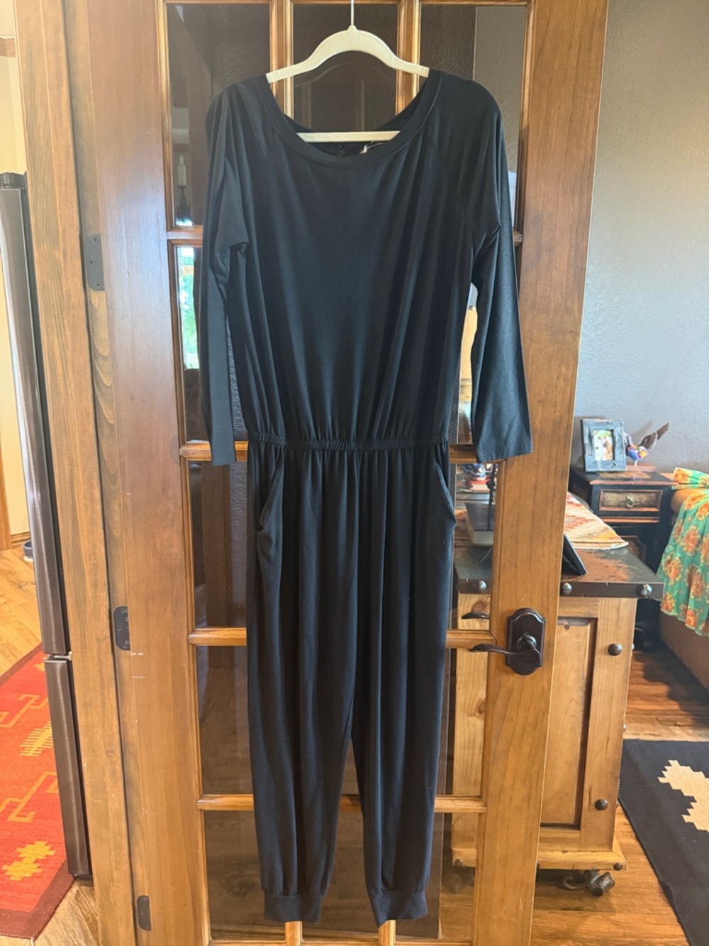 Classic Black Women's Long-Sleeve Jumpsuit with Elastic Waist